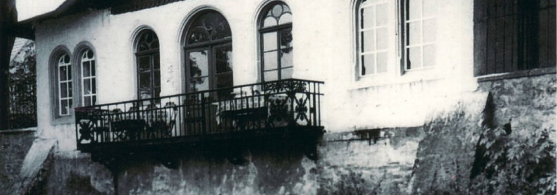 Das Foto zeigt den Pavillon des Marienhofs im Jahre 1962. Man kann deutlich erkennen, dass der Mainuferweg erheblich tiefer lag als heute. Durch den Bau der Schleuse (1966 – 1971) stieg der Wasserspiegel des Mains oberhalb des Wehrs um 2,50 m an, sodass sich der Uferweg heute in gleicher Höhe wie der Pavillon befindet.