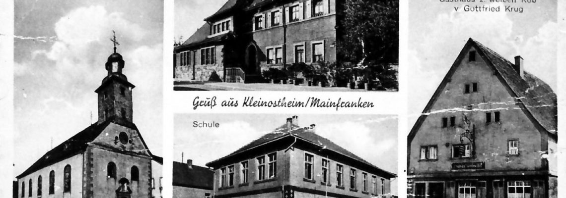 Die Postkarte stammt wohl aus den 30er Jahren. Das genaue Datum ist leider nicht bekannt. Die Karte zeigt neben der alten Laurentiuskirche (heute Musikschule) den Kindergarten St. Marien (inzwischen abgerissen), die Neue Schule, die beim Bombenangriff vom 21.1.1945 völlig zerstört wurde und das Gasthaus zum Weißen Roß.