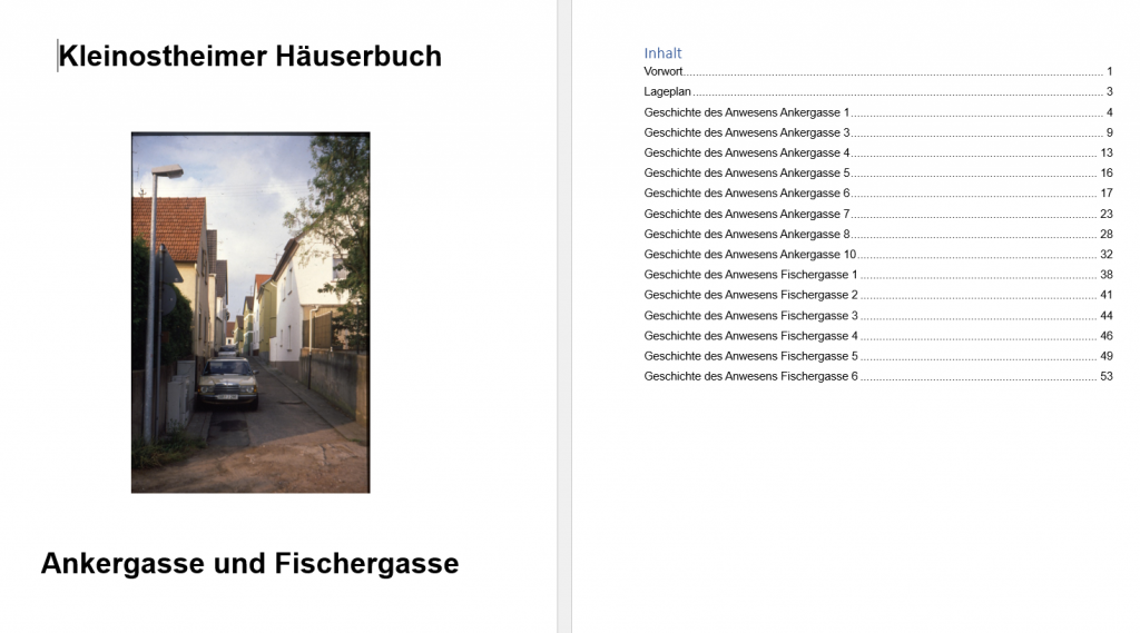 Häuserbuch Kleinostheim Ankergasse und Fischergasse,